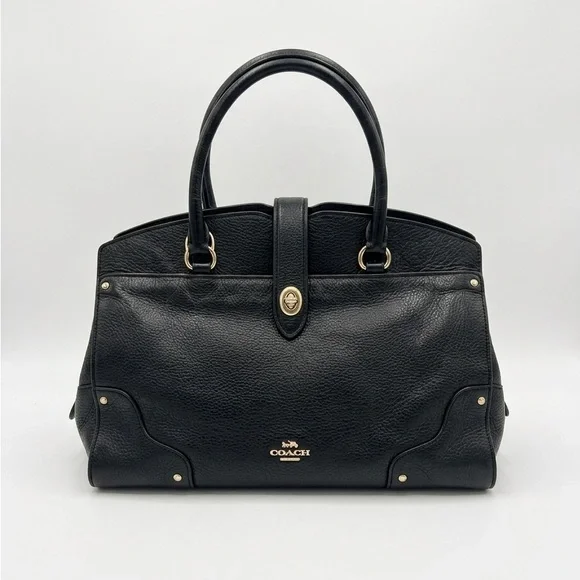Coach Mercer 30 Satchel in Black Grain Leather with Gold Hardware