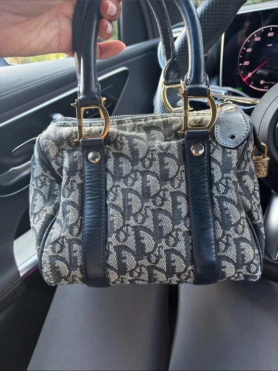 Vintage Dior Oblique Satchel in Navy and Gray Canvas