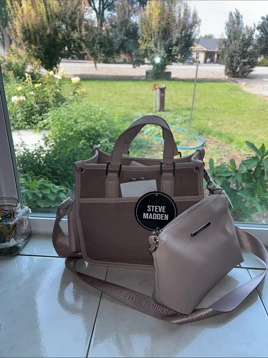 Steve Madden Blush Pink Logo-Embossed Satchel with Detachable Strap