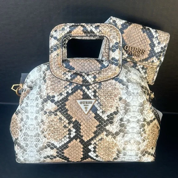 New GUESS Errin Snakeskin Frame Satchel With Wallet