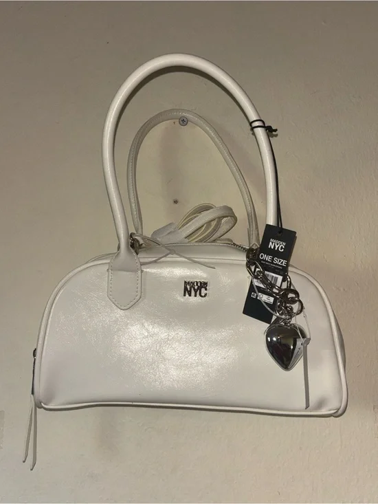 Madden NYC White Dome Satchel with Heart Charm