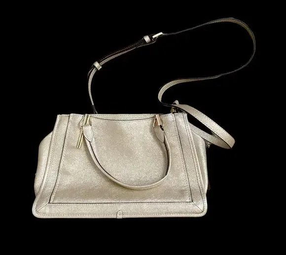 Gianni Bini Gold Metallic Pebbled Satchel Handbag Crossbody Purse Womens