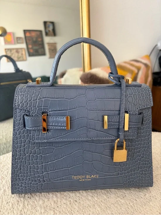 Teddy Blake Bluebell Croc-Embossed Leather Top-Handle Bag 9”