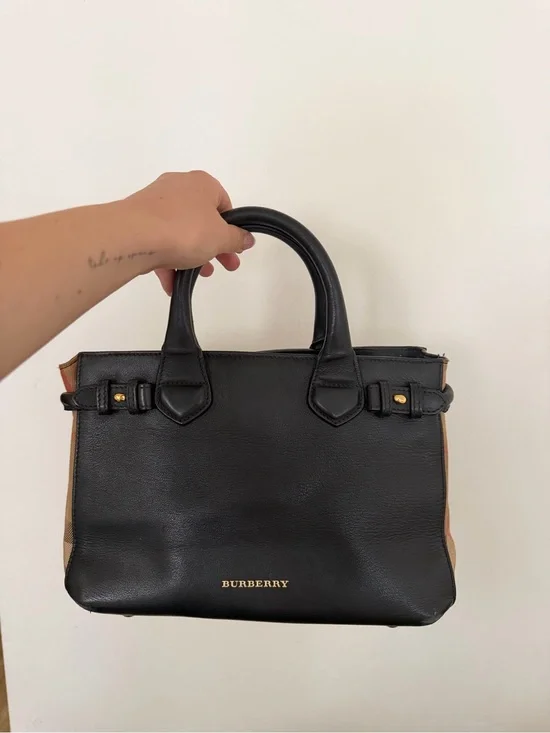 Burberry Black Leather Satchel with Tan Trim
