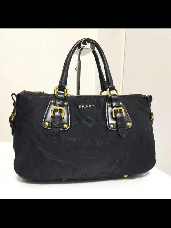 Prada Black Nylon Tote with Leather Accents