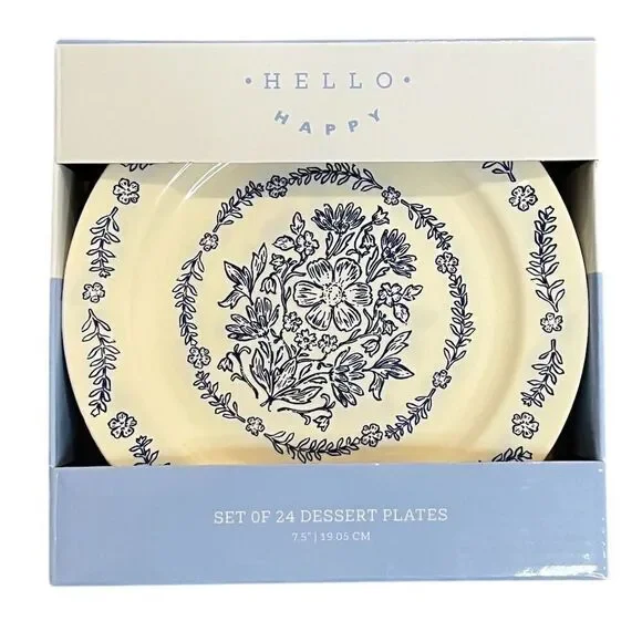 Hello Happy Hello Happy Set of 24 Blue Floral Dessert Plates 7.5