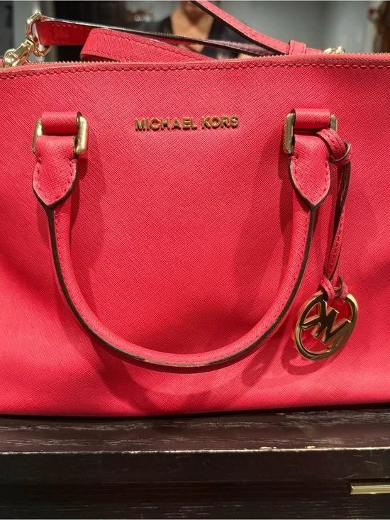 Michael Kors Coral Pink Saffiano Leather Satchel with Gold Hardware
