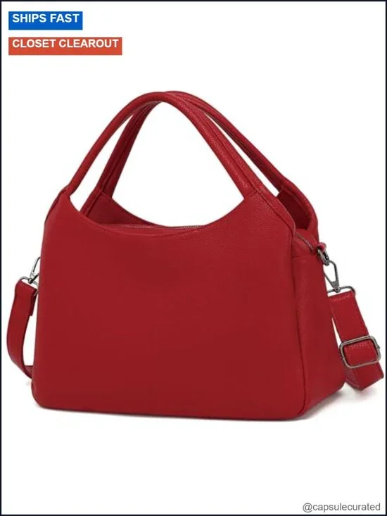 Vegan Leather Satchel Tote with Strap, Premium Faux Leather Handbag, Work Daily
