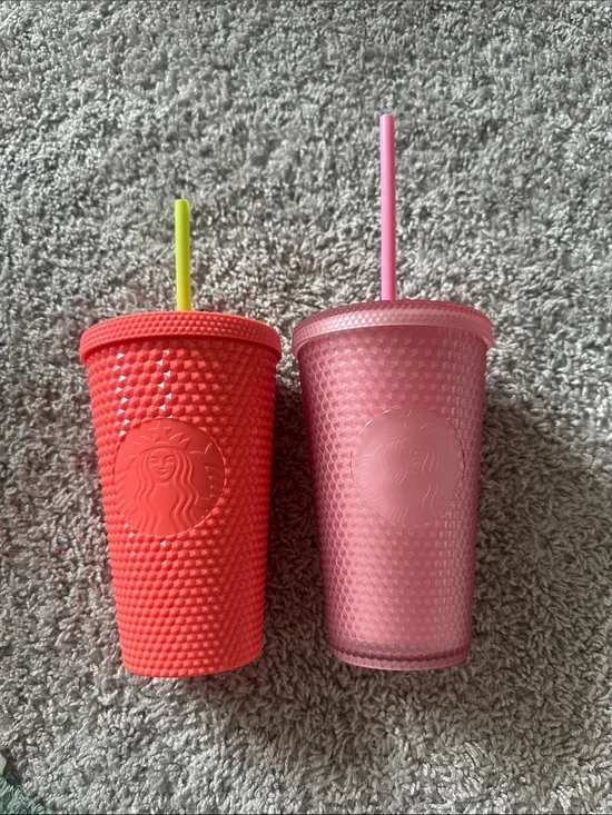 Starbucks Studded Reusable 16 OZ Tumblers- Coral and Pink (2-Pack)
