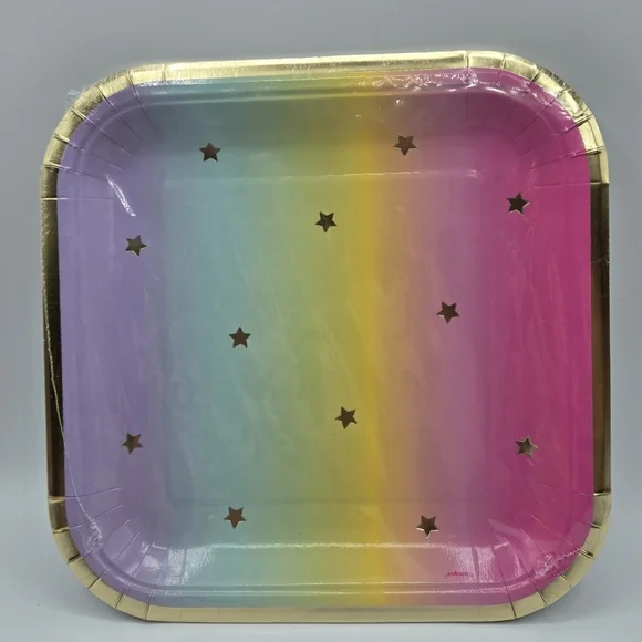321 Party! Gold Rainbow Unicorn Square Party Plate 8 ct