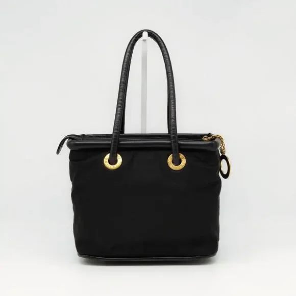 Vintage Celine Paris Black Nylon Leather Trim Tote Handbag Italy