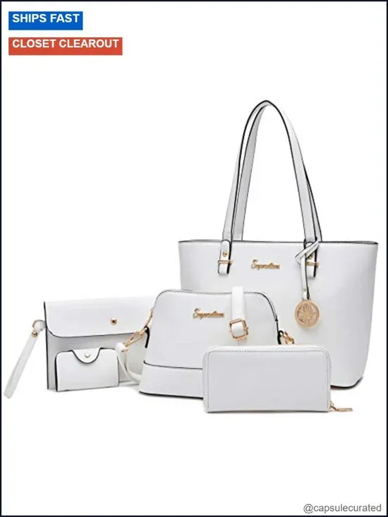Women's Faux Leather Satchel Tote Set with Wallet and Clutch