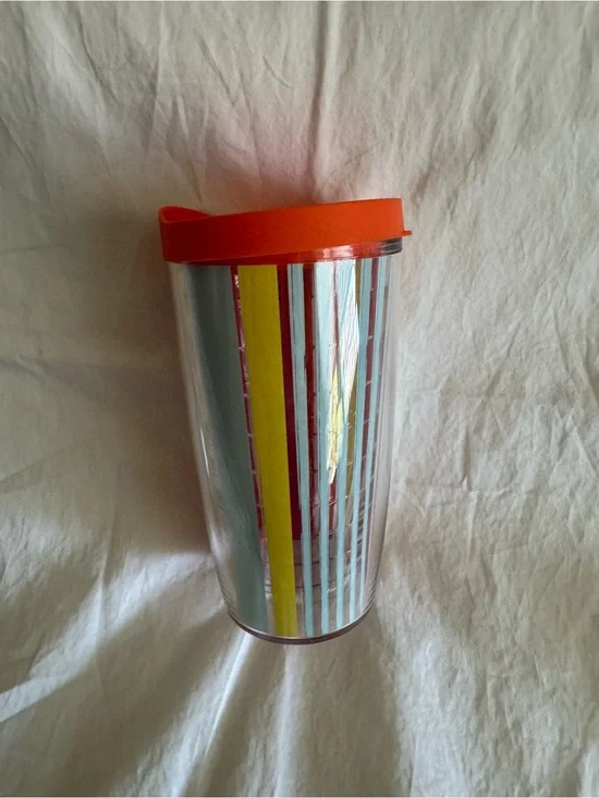 Tervis Tumbler 16 oz Insulated Travel Mug Multi Stripe Orange Lid Made in USA
