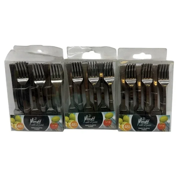 Lot of 3 Mixed With A Twist‎ Fancy Plastic Forks 48 Count Packs Black 144 Total