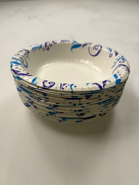 Disposable Paper Bowls White Blue Pattern Party Supplies Pack of 24