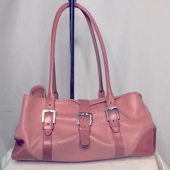 Women's Pink Leather Satchel Shoulder Bag