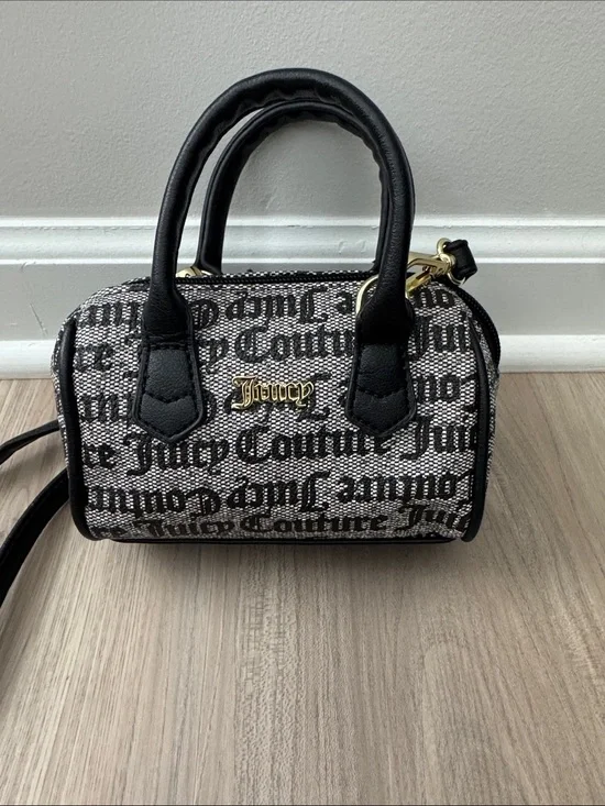 Juicy Couture Black and Beige Logo Mini Satchel with Gold Hardware