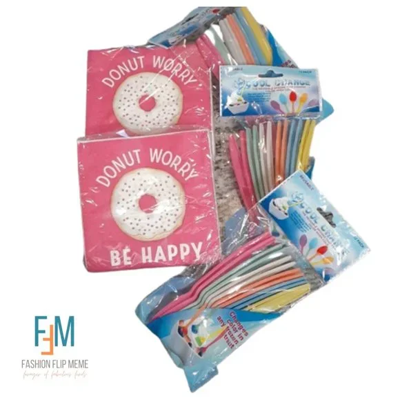 Color-Changing Dessert Spoons + Donut Worry Paper Party Napkins Bundle New!