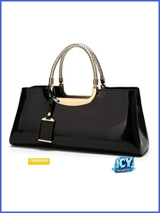 Patent Leather Structured Satchel Handbag Evening Party Crossbody Top Handle