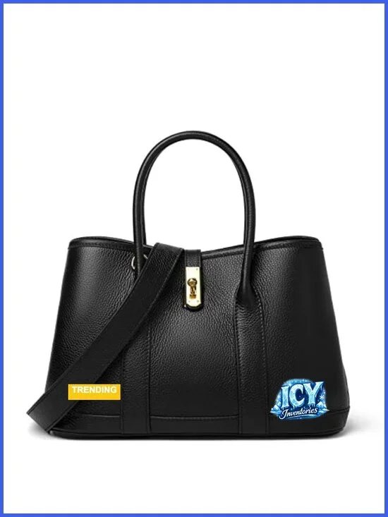 Genuine Leather Satchel Bag Twist Lock Top Handle Tote Women Shoulder Purse