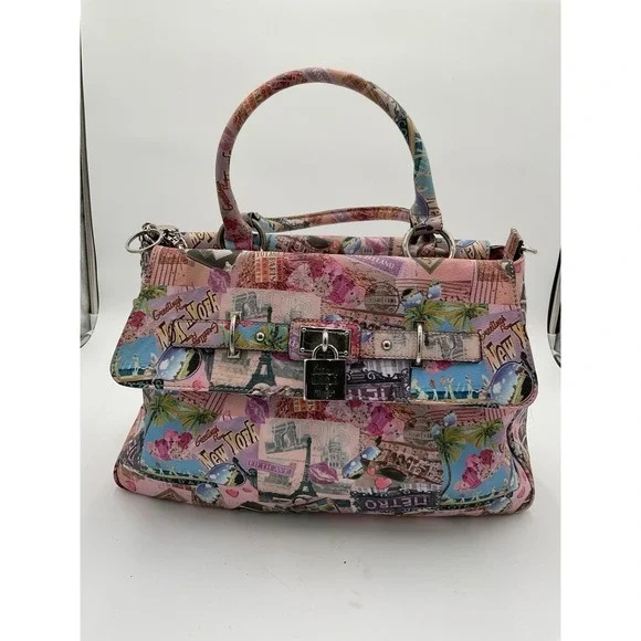 Kathy Van Zeeland Limited Edition Satchel Travel  Print Y2K Bag Pink With Charms