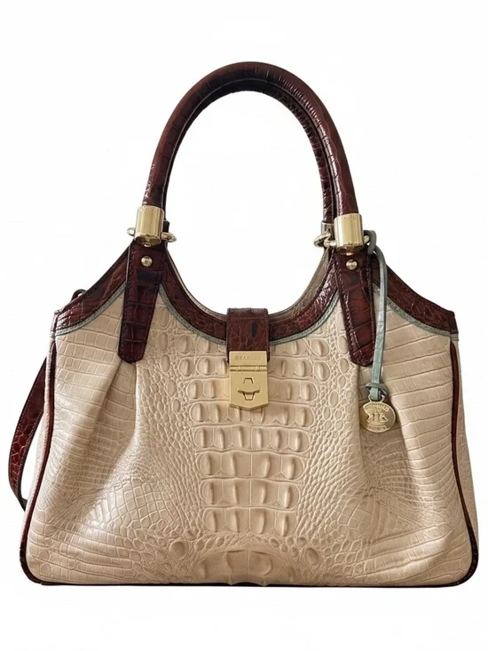 NWT Brahmin Elisa Linen Croc-Embossed Leather Satchel