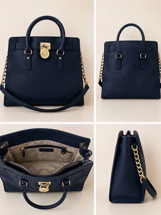 Michael Kors Hamilton Navy Leather Satchel