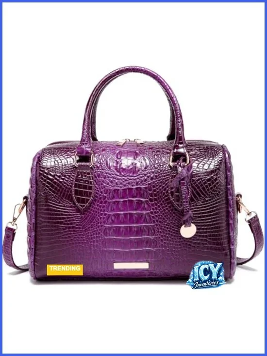 Vegan Leather Crocodile Embossed Satchel Purse with Top Handles, Adjustable