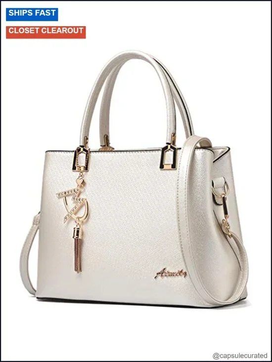 Faux Leather Satchel Tote Women's Handbag Shoulder Bag Purse