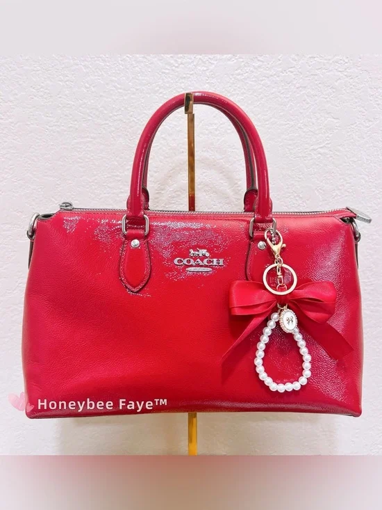 NWT COACH Georgia Satchel Bag CV942 red plus bow charm