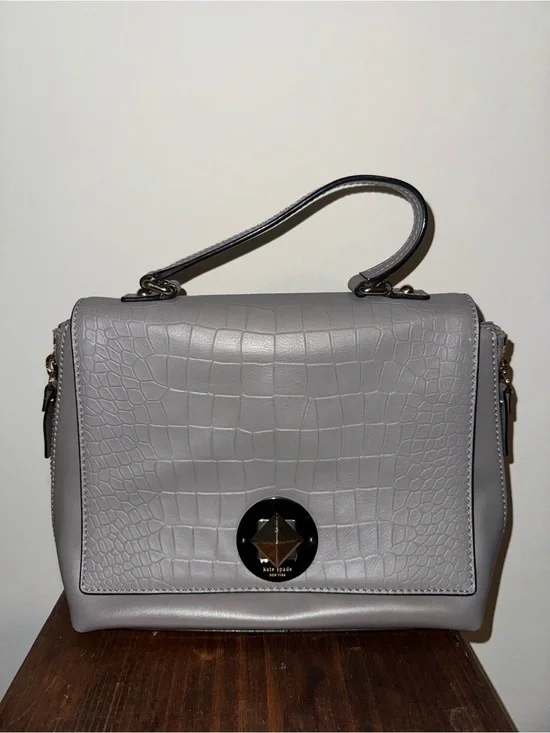 kate spade Gray Croc-Embossed Top Handle Satchel with Gold-Tone Accent