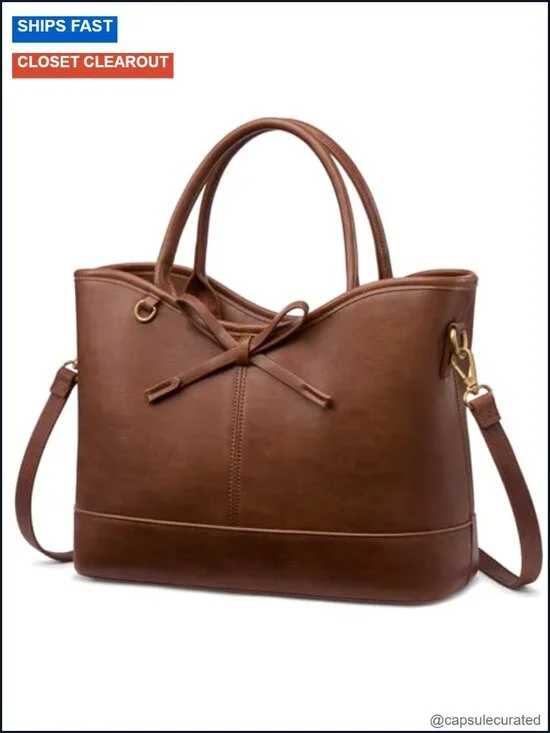 Leather Tote Satchel Shoulder Bag with Bow 3 Ways to Carry