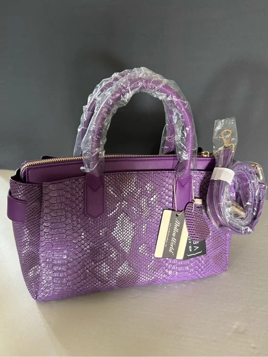 Mellow World Women's Purple Snake-Texture Satchel with Detachable Strap