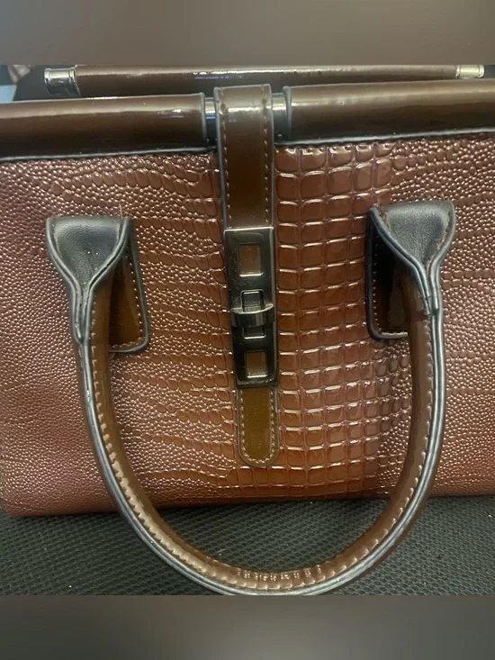 Brown Croc-Embossed Structured Satchel - Unbranded
