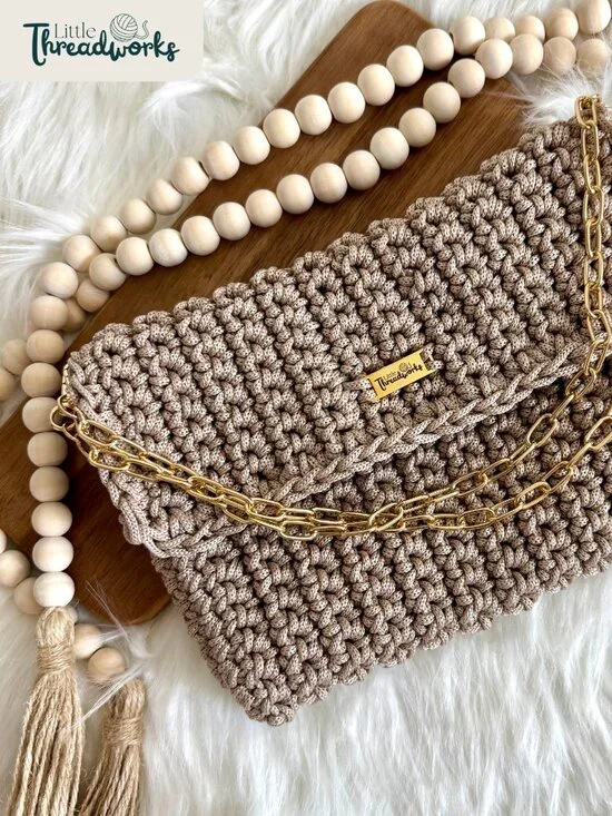 Tan Designer Elysia Handmade Crochet Handbag