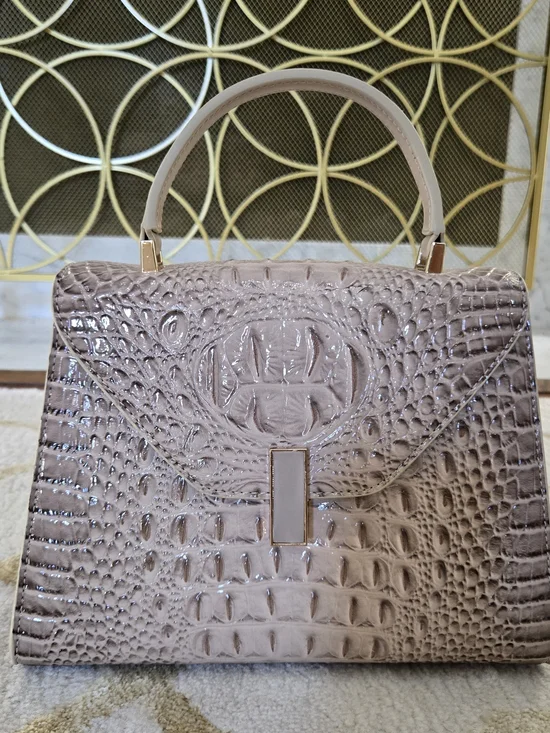 Top-Handle Croc-Embossed Satchel Tote in Blush