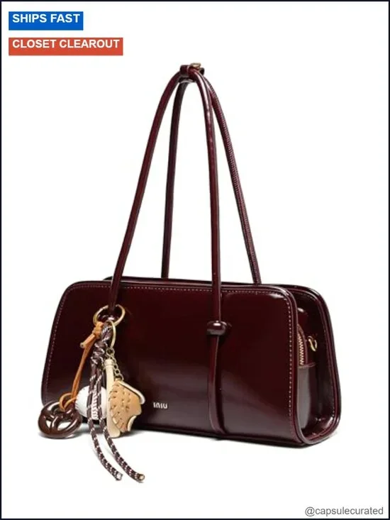 Women's Top Handle PU Shoulder Bag with Detachable Strap, Multi Pocket Satchel