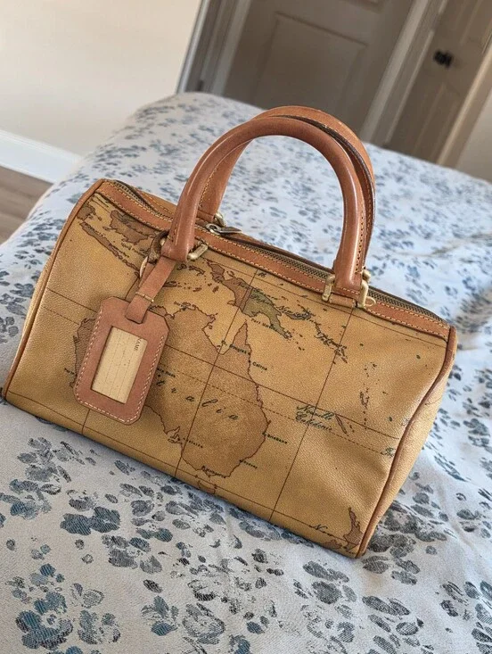 Authentic Alviero Martini Vintage Map-Print Satchel Handbag