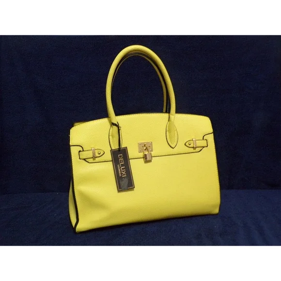 Deluxity Los Angeles Yellow‎ Leather Satchel Crossbody Bag Gold Hardware NWT