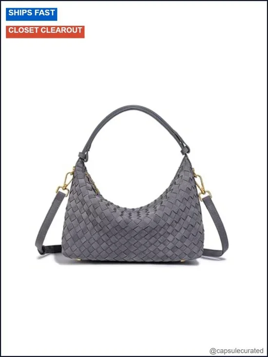 Woven Suede Slouchy Crescent Shoulder Bag Satchel Handbag