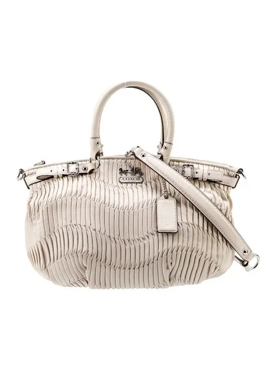 Coach Sophia Gathered Beige Leather Satchel Handbag Purse