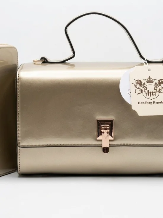 NWT Handbag Republic Gold Metallic Structured Bag & Wallet Set