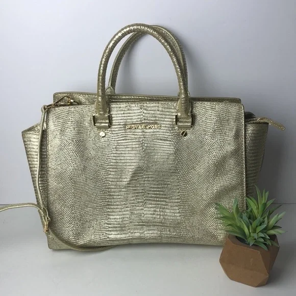 Michael Kors Selma Metallic Gold Satchel