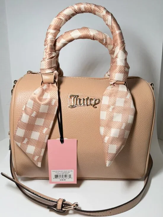 Juicy Couture Forever Fab Scarf Satchel Buff Beige NWT Logo Handbag Purse