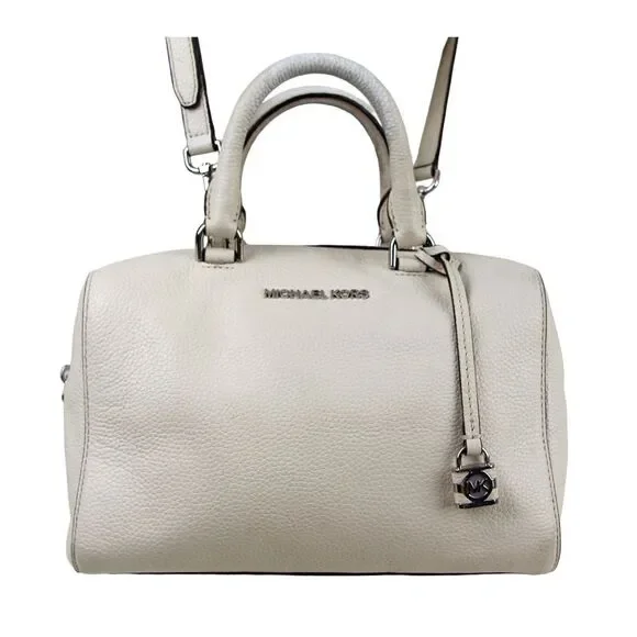 Michael Kors IVORY REAL LEATHER MEDIUM X-BODY SHOULDER BAG SATCHEL HANDBAG PURSE