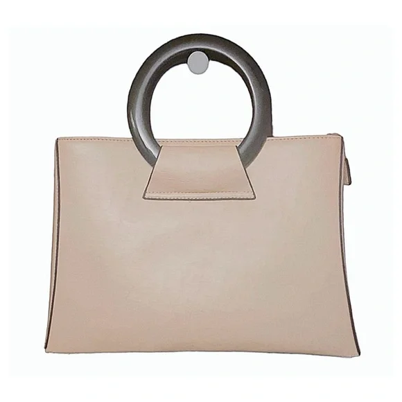 Purse Vintage Handbag Beige with Brown Handles and Trim