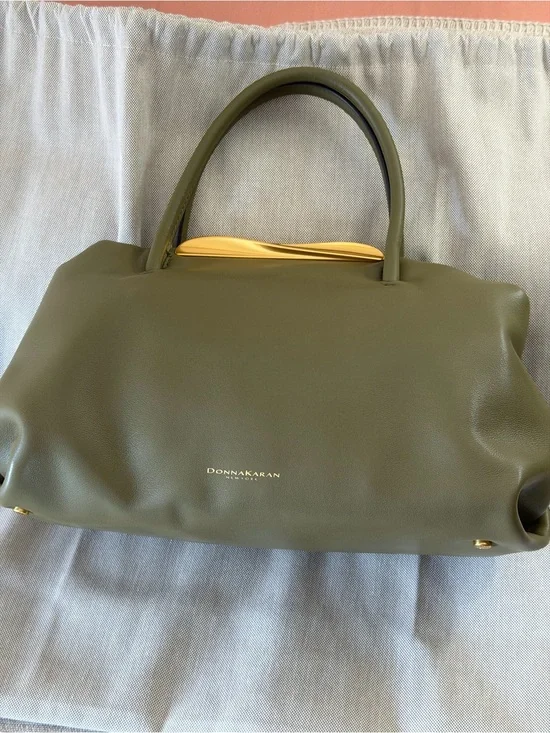 Donna Karan Olive Green Leather Satchel with Gold Accent