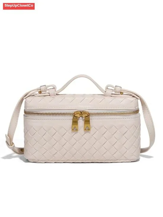 Womens Woven Leather Crossbody Bag Top Handle Handbag Satchel