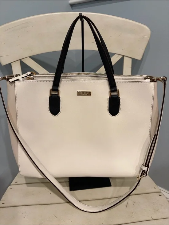 kate spade Cream and Black Leather Tote with Gold Hardware