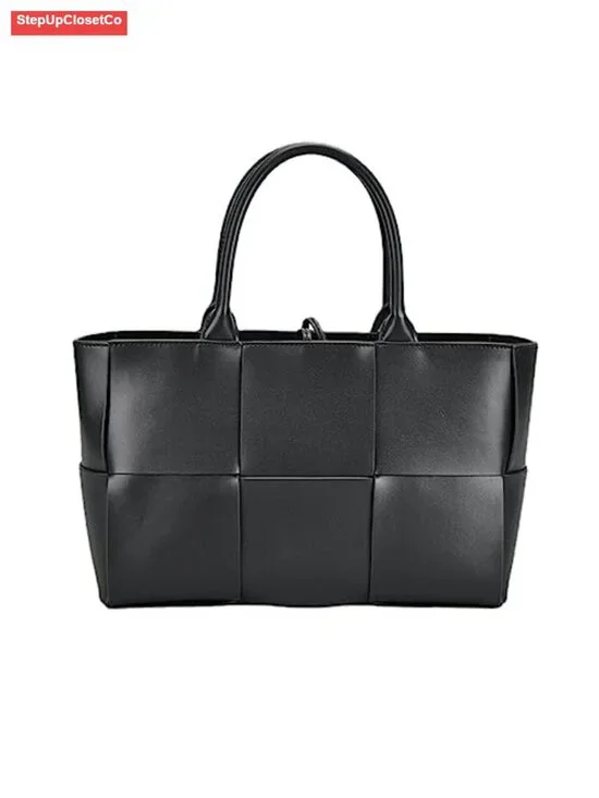 Faux Leather Woven Satchel Tote Work Bag with Matching Clutch